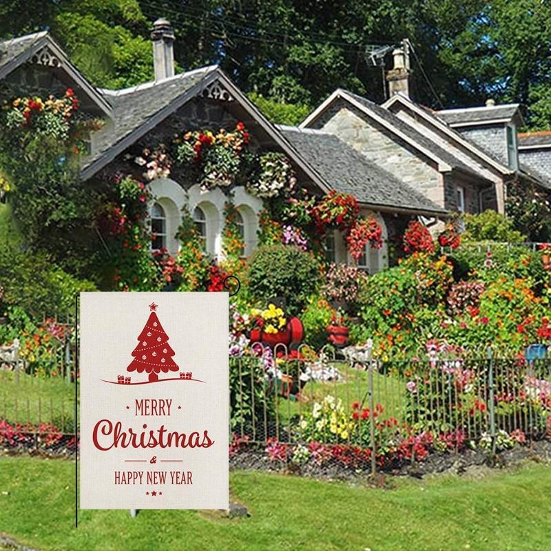 Merry Christmas Garden Flag Xmas Tree Yard Flags Double-Sided Happy New Year
