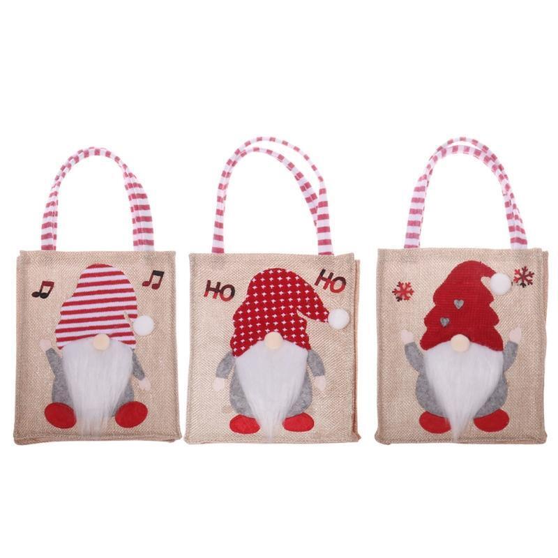Christmas Holiday Classic Variety Gnomes Linen Gift Bags for Christmas Goods