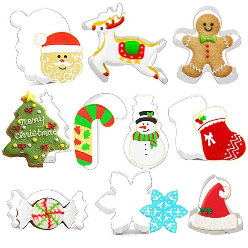 10 PCS Stainless Steel Material Pressable Biscuits Cutters Cookies Baking Moulds