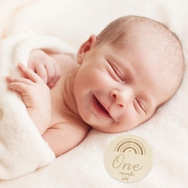 13 Pcs Baby Wooden Cards Newborn Memorial Cards Monthly Recording Birth Cards