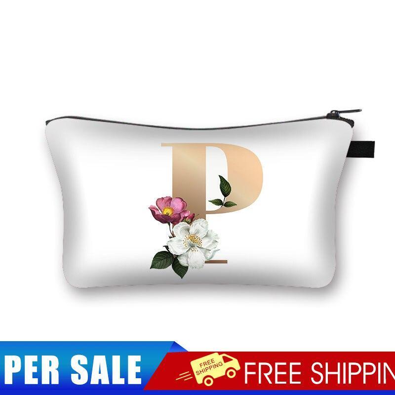 Alphabet flowers Printed Hand Hold Travel Storage Cosmetic Bag Toiletry Bag