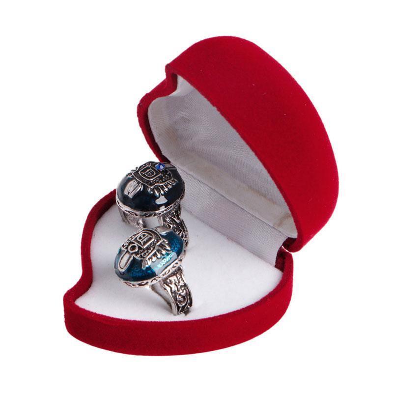 Fashion Double Ring Box Velvet Jewelry Storage Case Rose Flower Heart Shape Gift