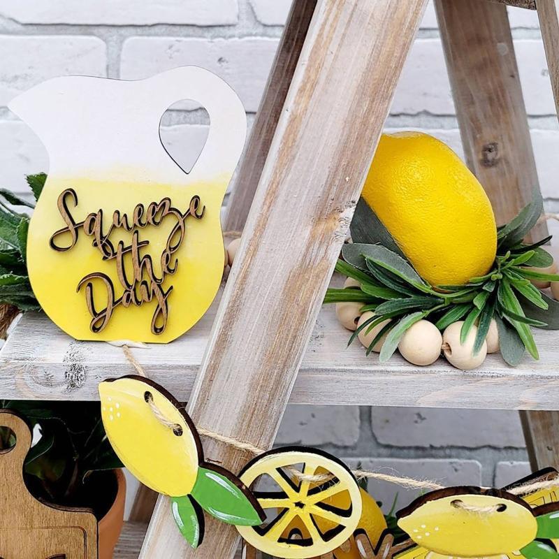 Wood Lemon Style Tiered Tray Decor 7pcs/set Mini Rustic Farmhouse Decoration