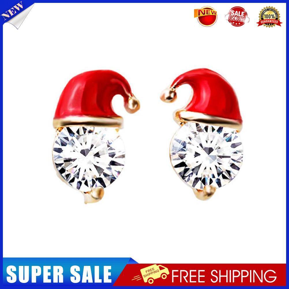 Christmas Snowman Hat Earrings Zircon Diamond Ear Studs Women Jewelry Gift