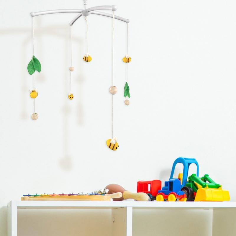 Handmade Wool Felt  Bee Ball with Plastic Bracket Hanging Ornament Crafts