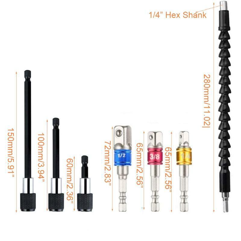 105° Wrench Adapter Flexible Bit Holder Extension Magnetic Drill Rod Socket Kit
