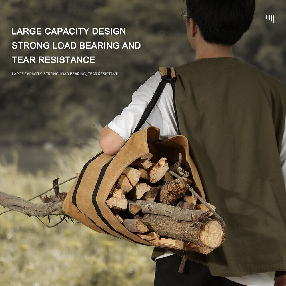 Firewood Storage Bag Wax Canvas Portable Outdoor Camp Logging Carrier Pouch