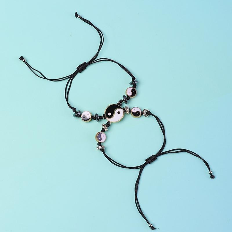 2Pieces Yin Yang Tai Chi Bracelet Adjustable Cord for Couples Friendship Lover