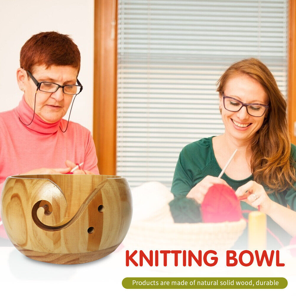 Wooden Yarn Bowl Handmade Knitting Wool Storage Crocheted Organizer (A)