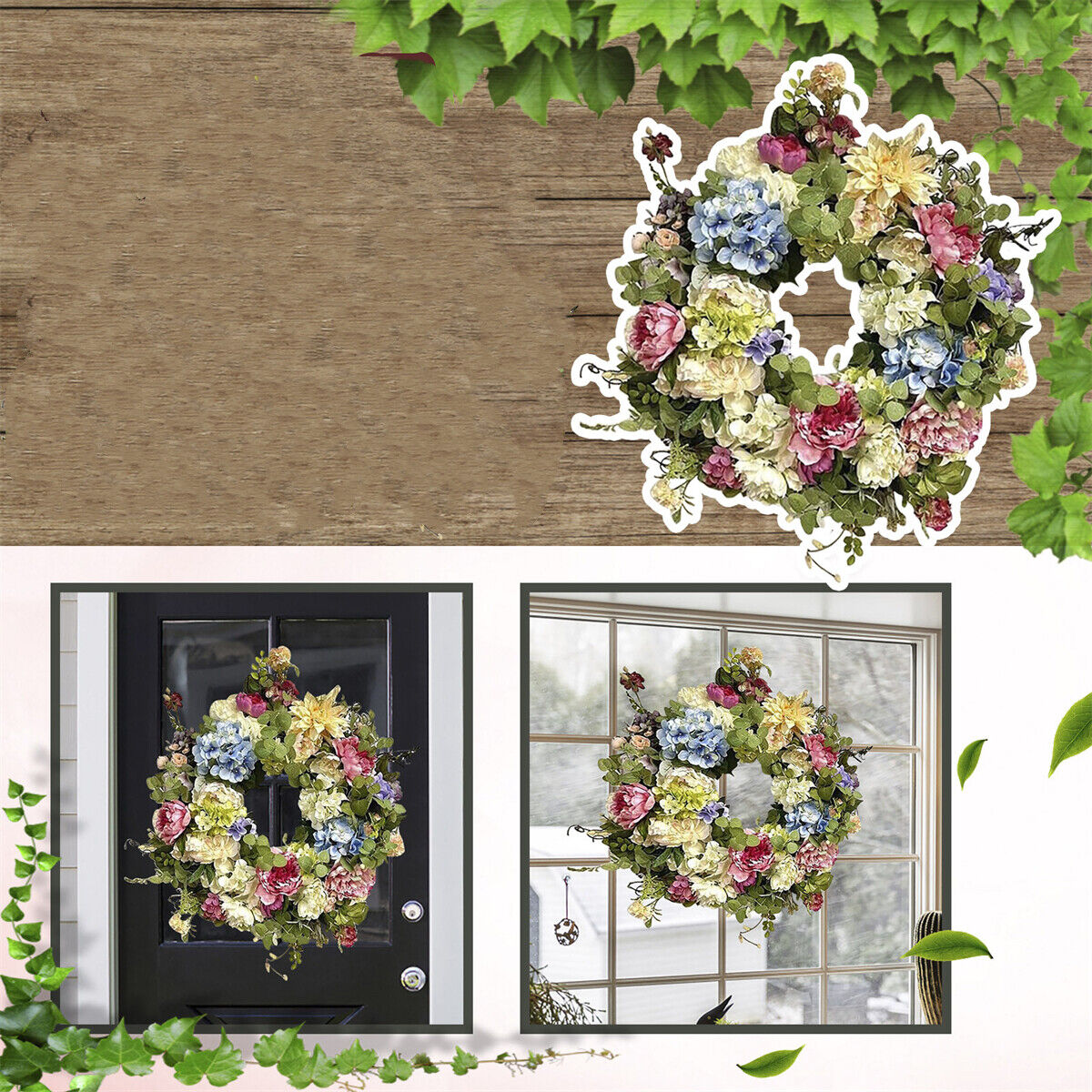 Rainbow Hydrangea Wreath Front Door Spring Rainbow Flowers Garland Home Decor