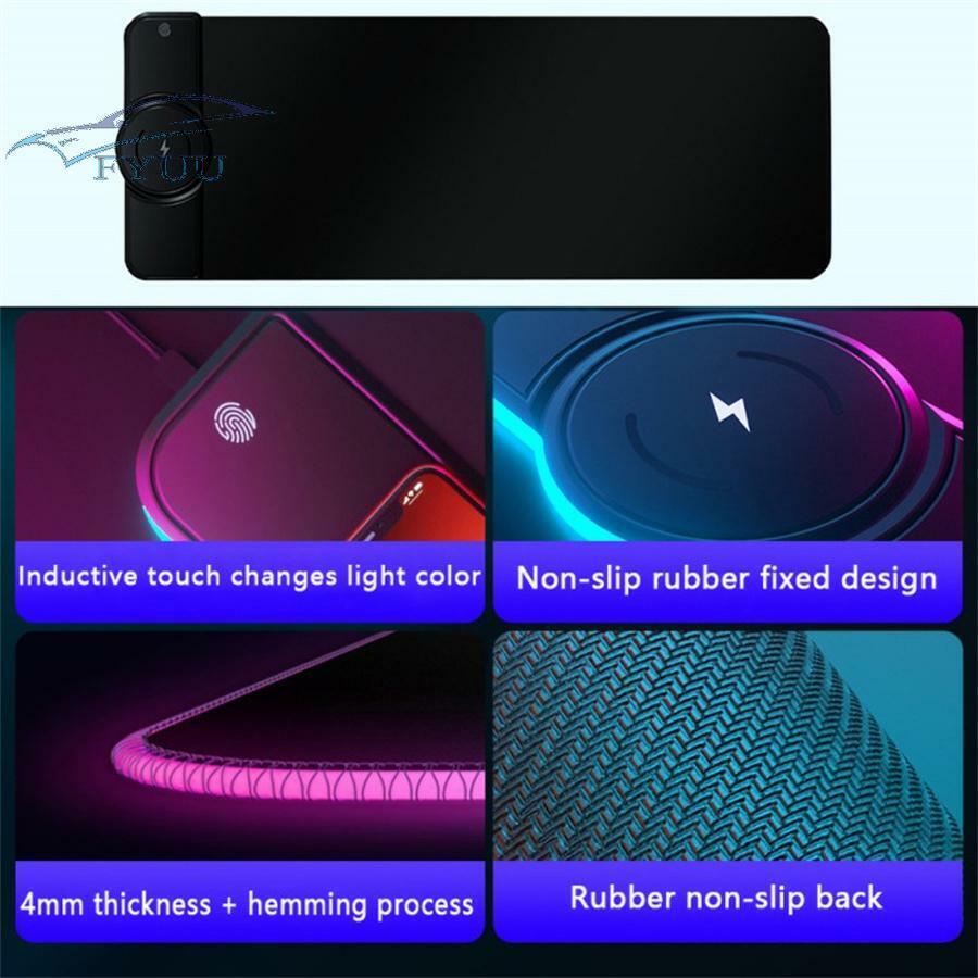 RGB Gaming Wireless Charging Computer Mouse Pad Luminous for PC LaptopTable Mat