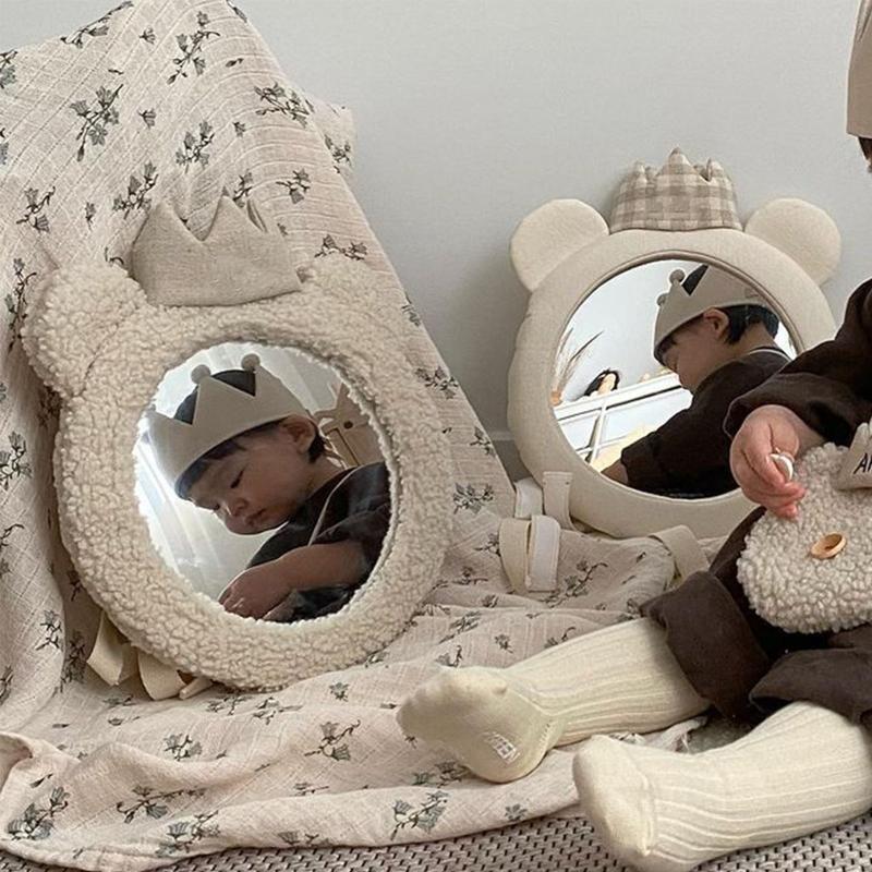 Cartoon Baby Mirror Bear Crown Car Back Seat Mirror Desktop Decor Supplies