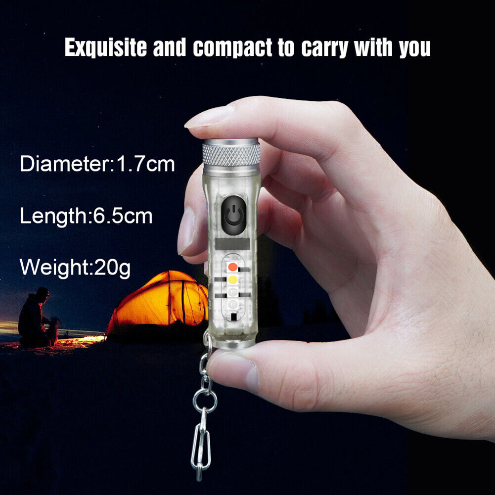 Mini Keychain Torch w/ Buckle USB Rechargeable Emergency Flashlight (White)