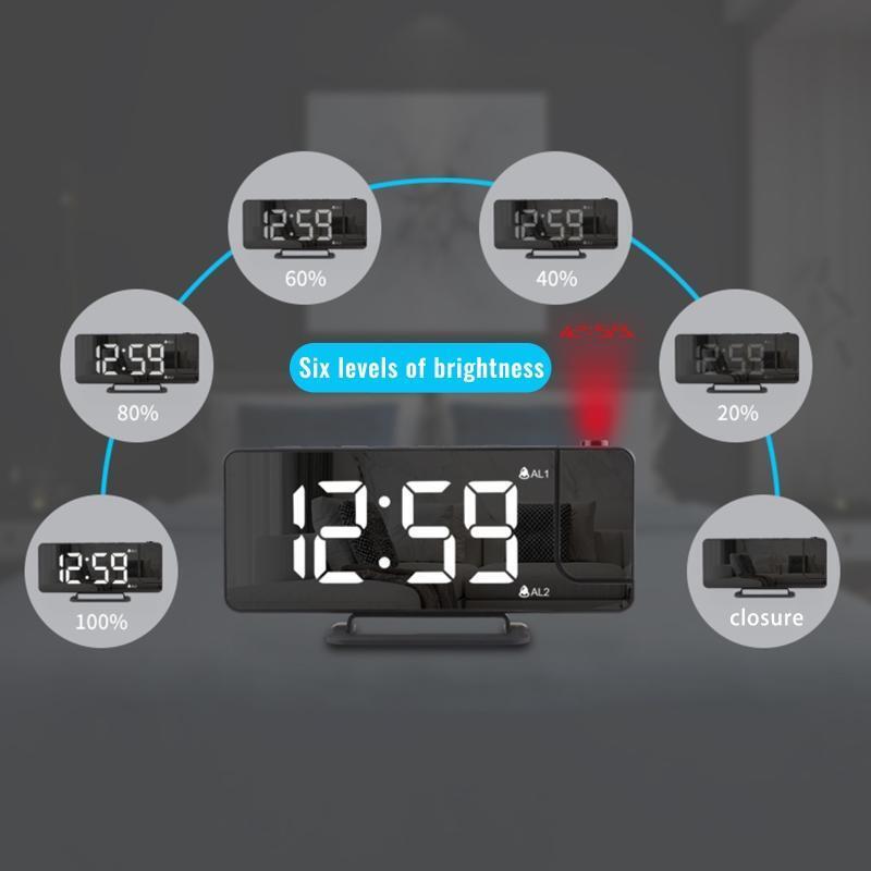 Digital Projection Rechargeable Mirror Alarm Clock with USB Charger LED Display