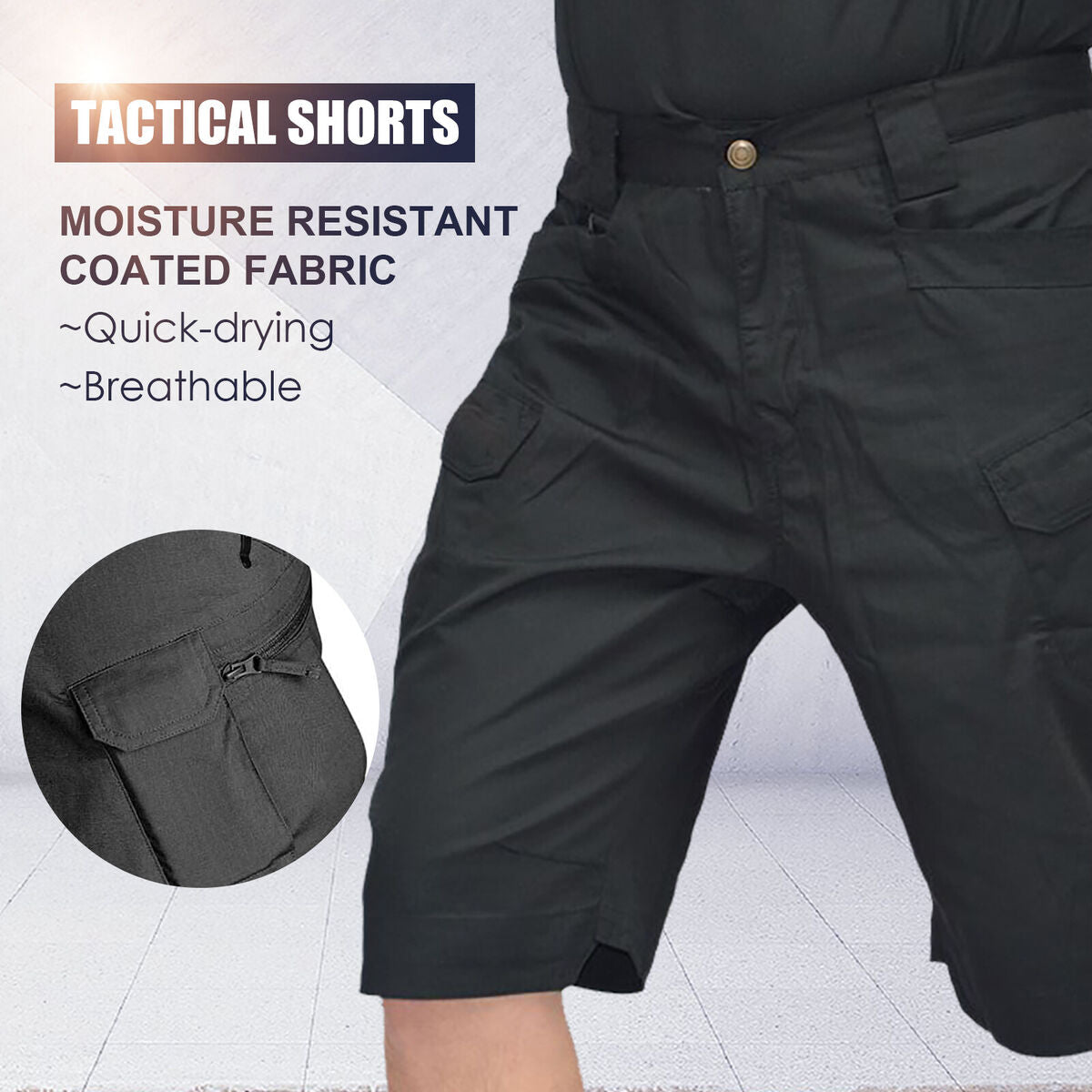 Men Cargo Shorts - Quick Dry Multi-Pocket Waterproof Fishing Shorts (L)