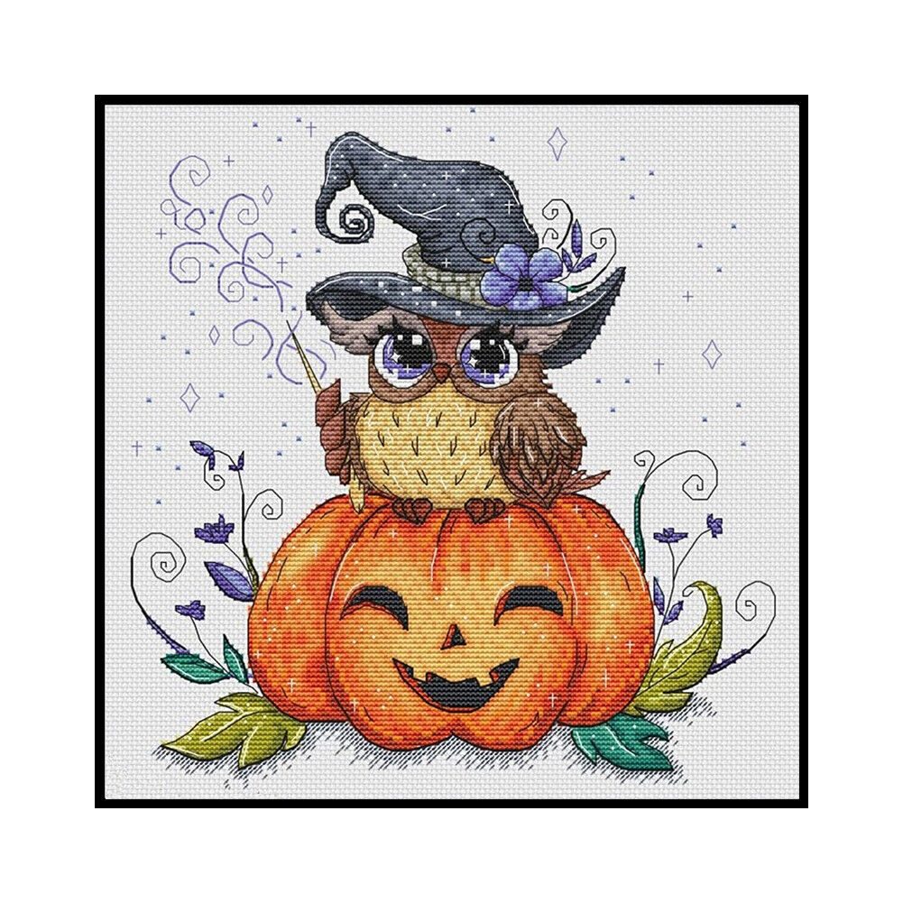 Partial Cross Stitch Halloween Owl Embroidery Cotton Thread DIY Needlework