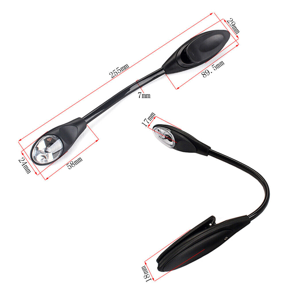 Music  Stand Light Adjustable Clip  Book Reading Lamp Black