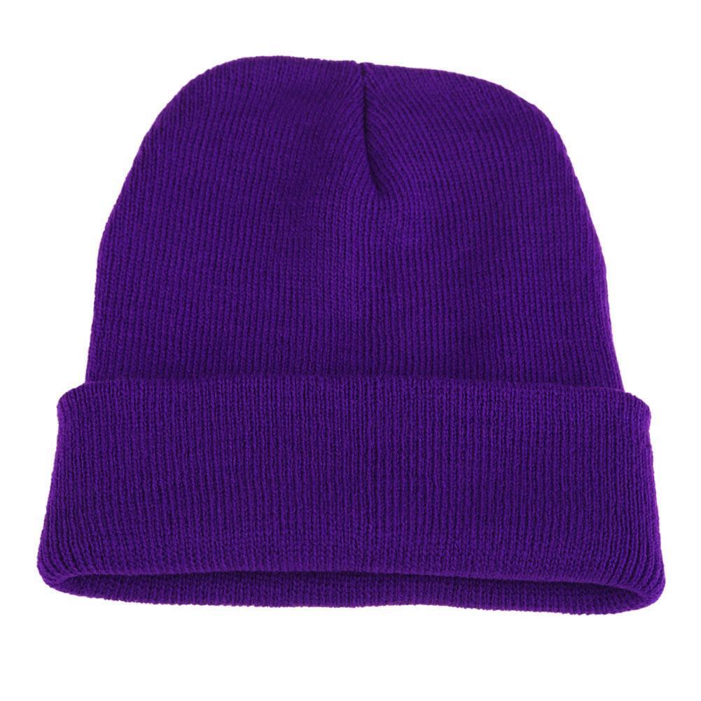 Men Women Beanie Knit Ski Cap Winter Warm Wool Hat Hip-Hop Bright Purple