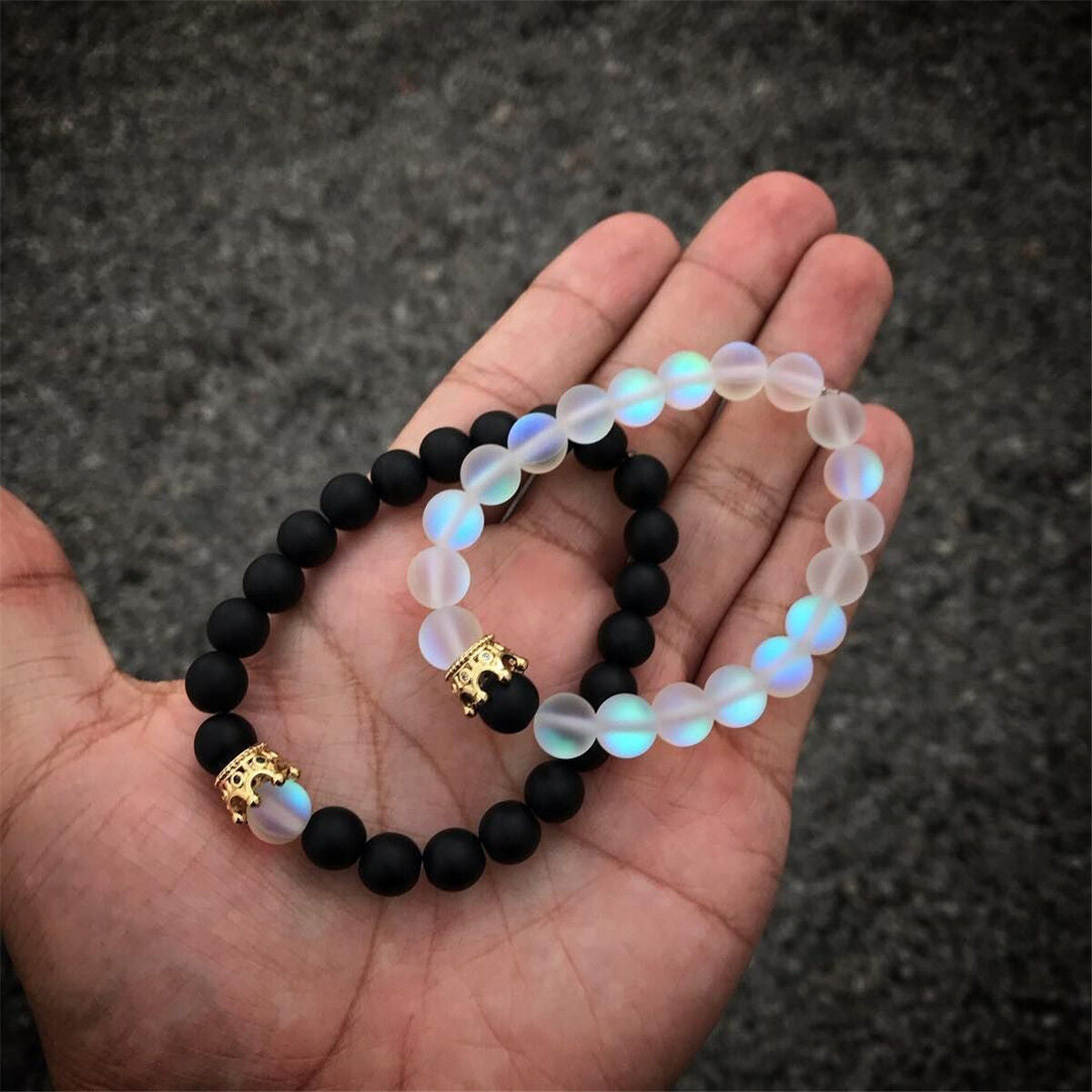 2pcs Couples Distance Bracelets Bead Lover Crown Bracelet Men Women