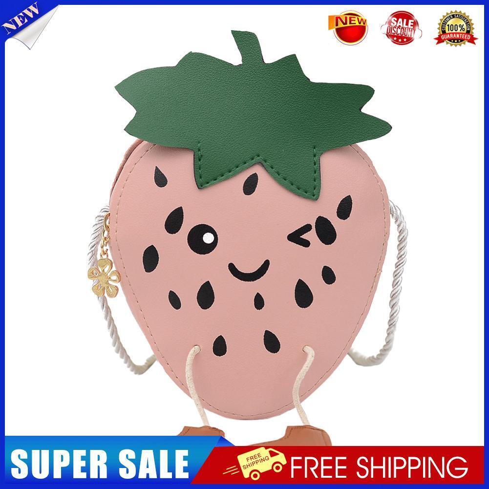 Kids Strawberry Shoulder Money Bag Girl PU Travel Crossbody Pouch (Pink)