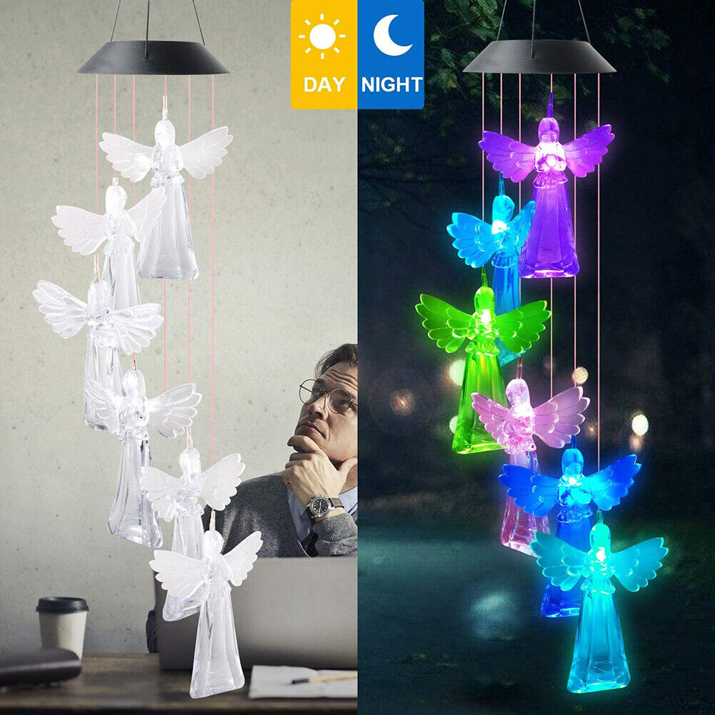 Solar Wind Chime Lamps Color Changing Angels Pendant Lights Garden Decor