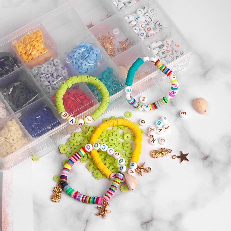 1Box Colourful Flat Round Polymer Clay Beads Jewelry Making Tools Gift for Girl