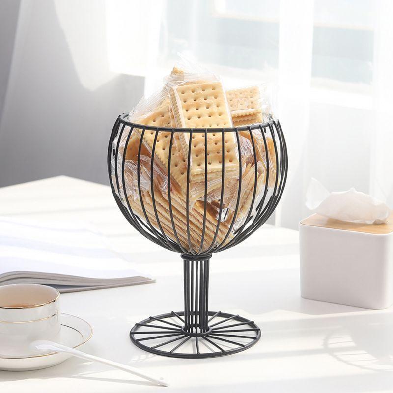 Fruit Basket Vegetable Bowl like Wine Cup Geometric Hollow Iron Crafts Home Room