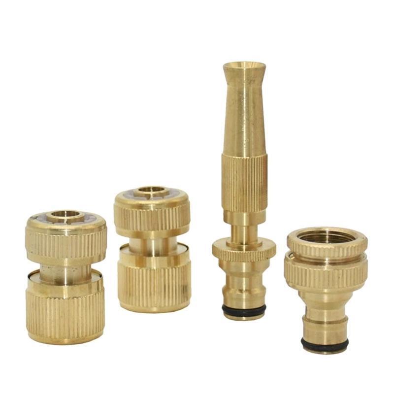 4-Piece Brass Garden Hose Adapter Waterstop Connectors for Faucet Connection