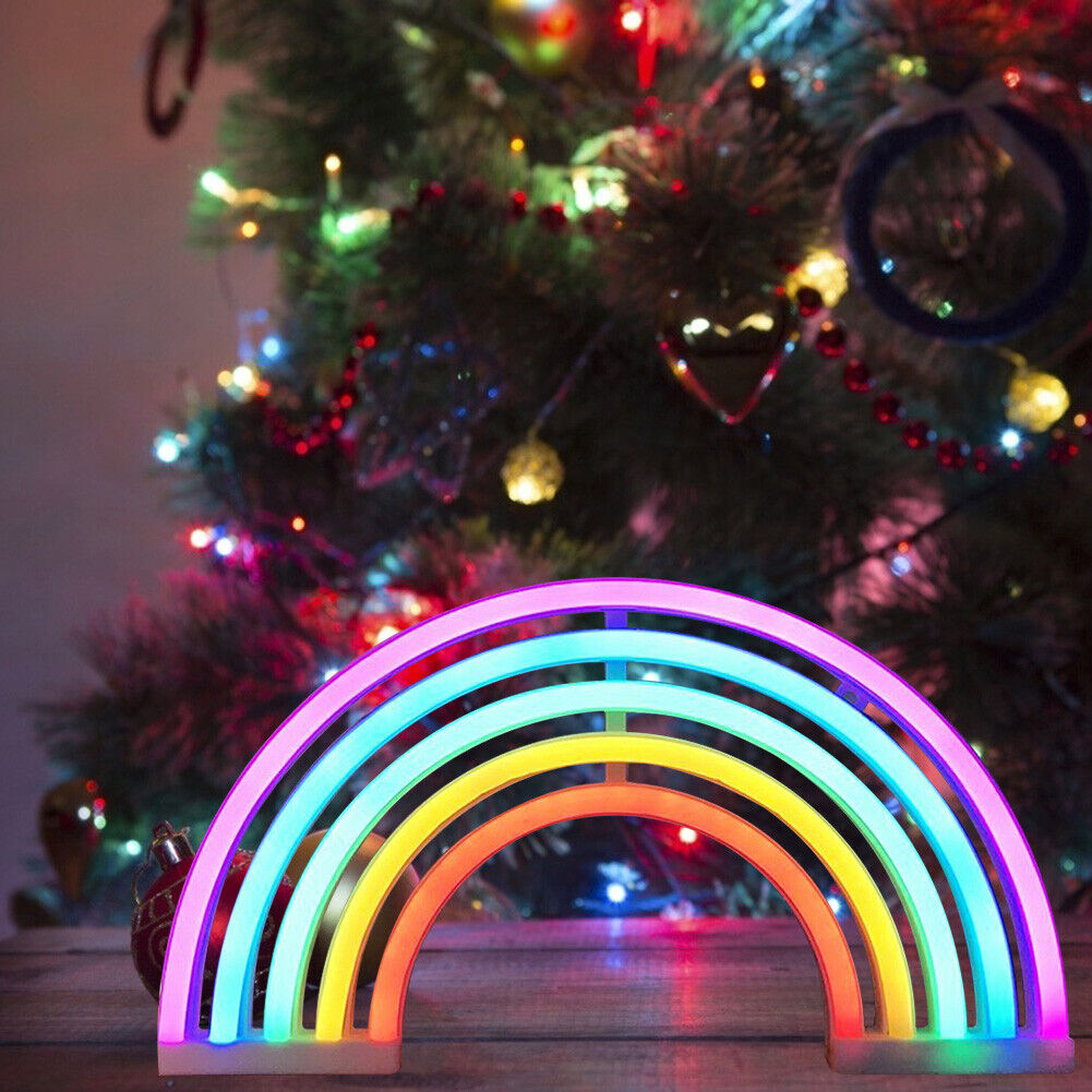Rainbow Shape Neon LED Night Light USB/Battery Powered Bedroom Decor Lamp