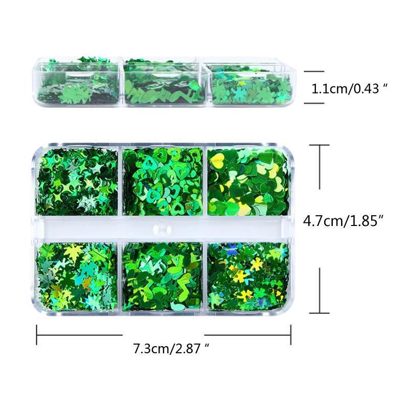 Green Clover Themed Nail Art Sparkles Shiny Charms for Phone Case Jewelry Making