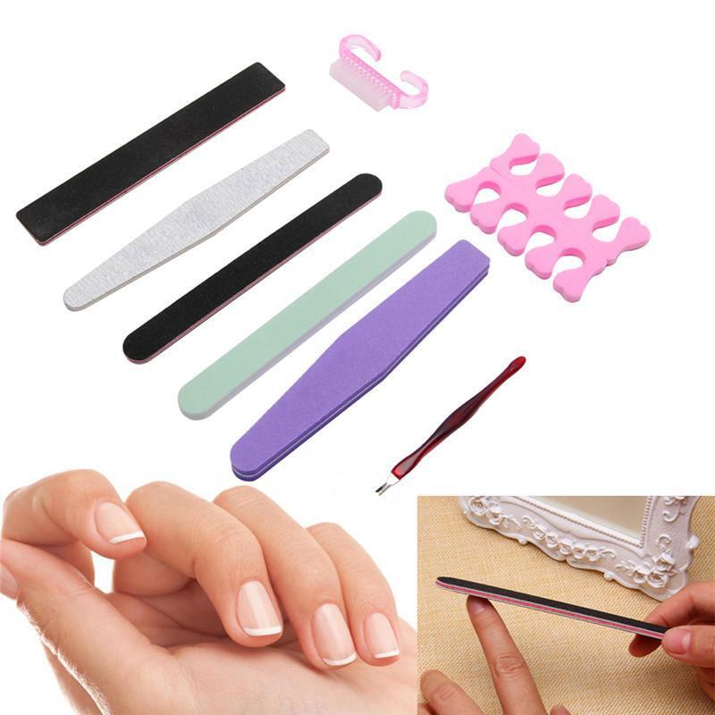 8 Pcs Manicure Tools Kit Rectangular Nail Files Brush Nail Art Accessories Tools