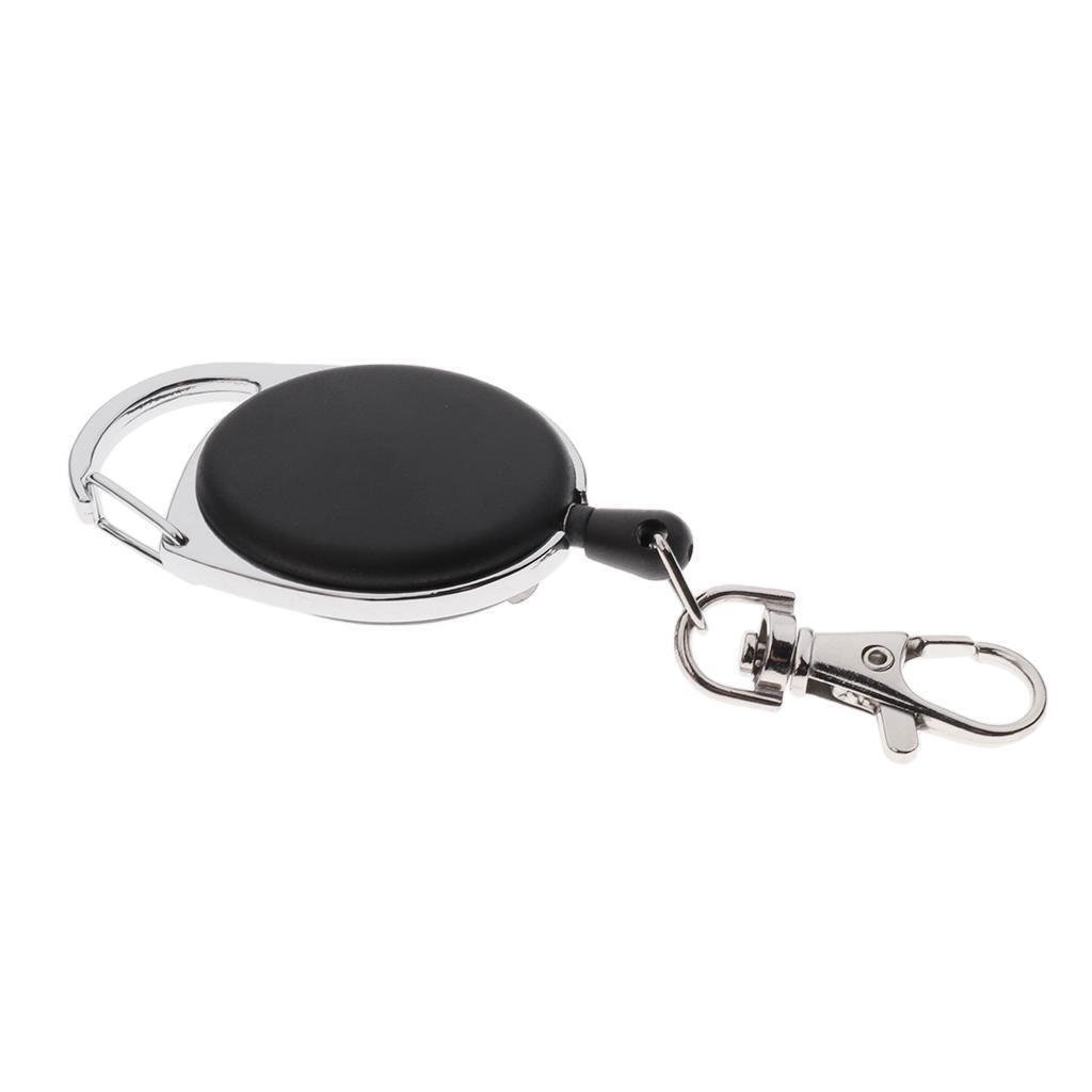 2pcs Black Retractable Keychain Badge Reels 60cm Pull Wire with Belt Clip