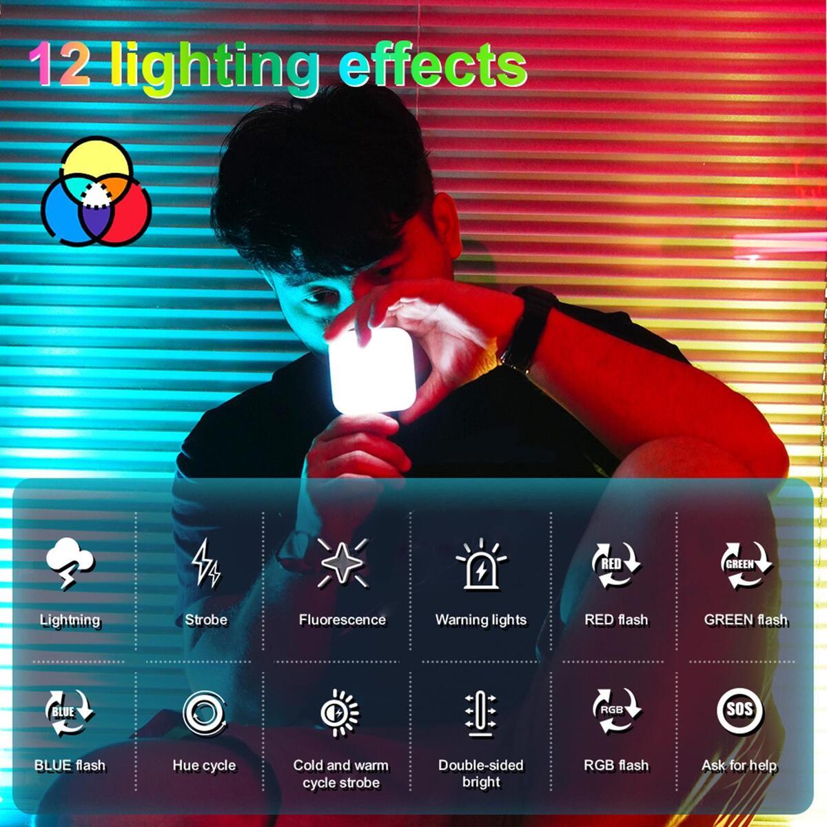 RGB Video Light 1/4 Screw Clamp Magnetic Travel Size 2000mAh for Photography