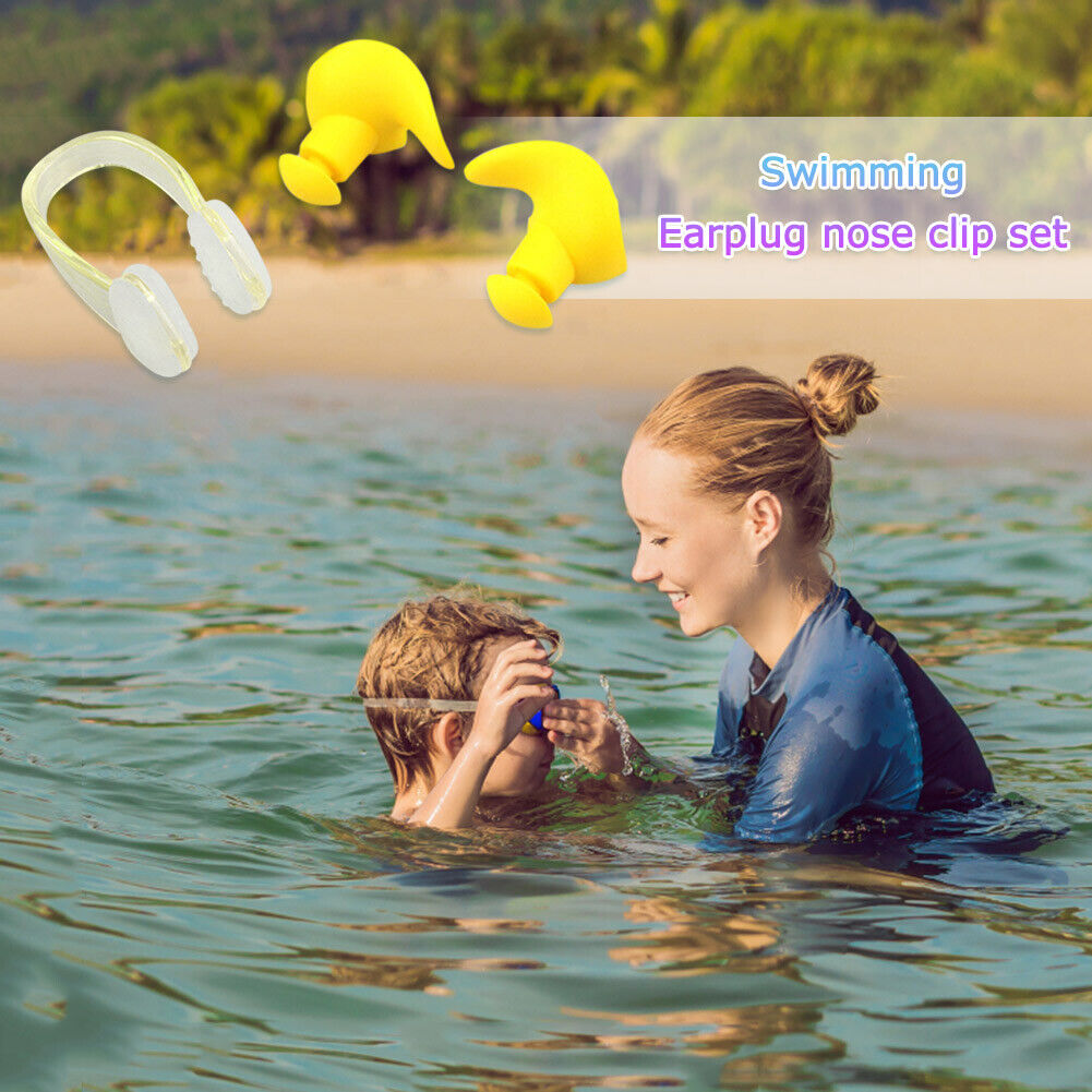 Soft Silicone Swimming Earplugs Nose Clip Set Soundproof Ear Plugs (Yellow)