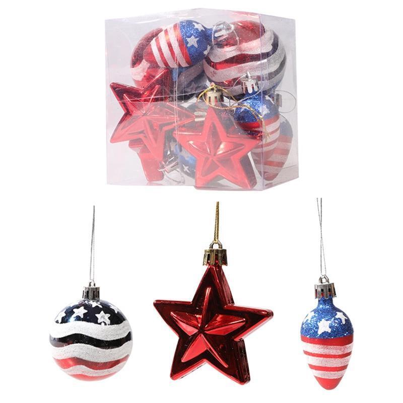 9pcs 4th of July Ornaments for Tree Blue Red White Star Ball Bulb for Labor Day