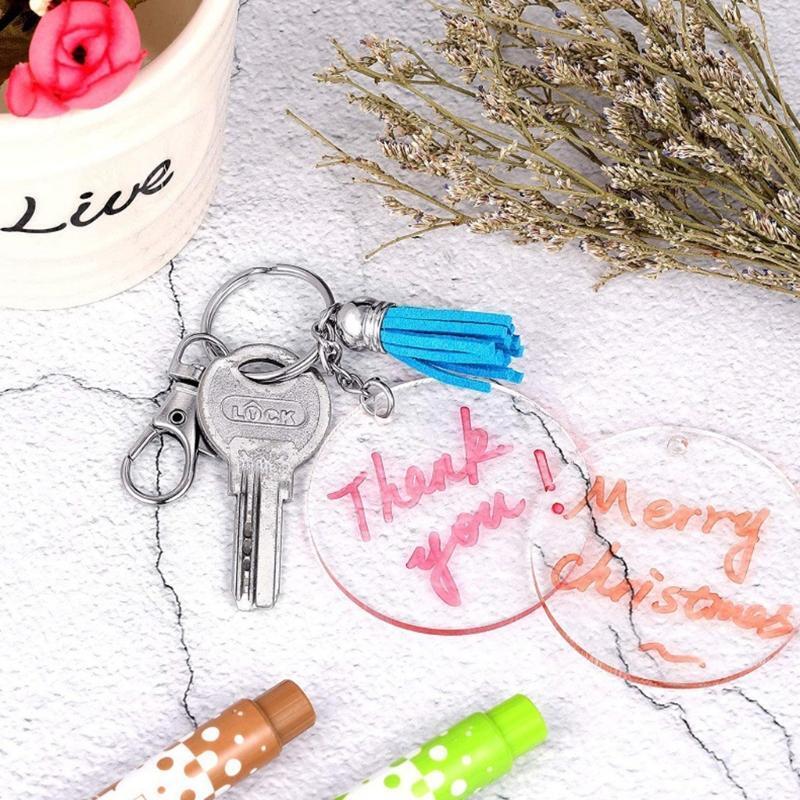 Acrylic Keychains Blank Colorful Tassels Bead Chains Metal Decoration Keyrings