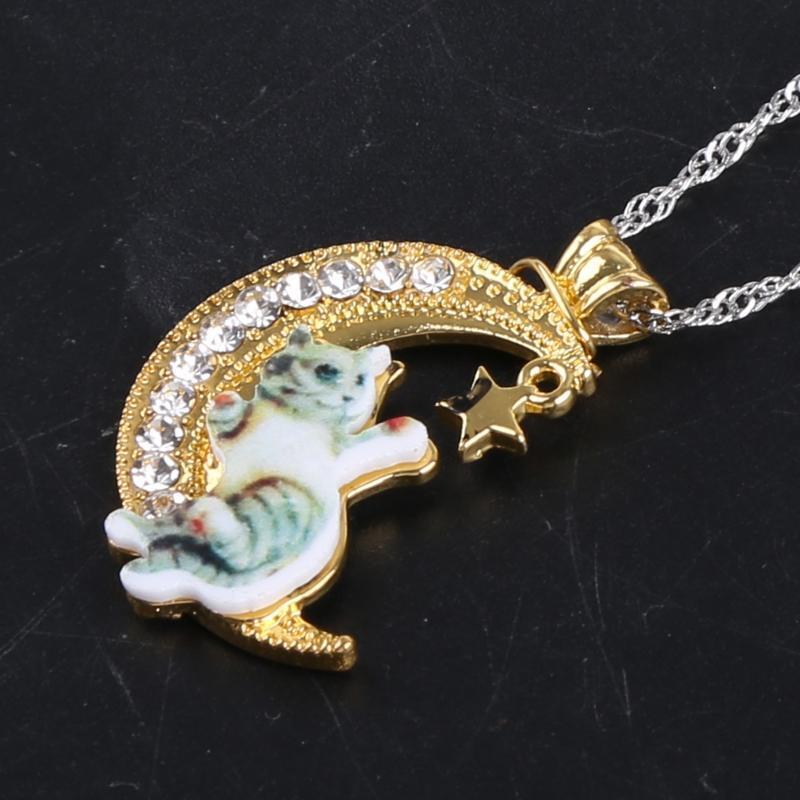Crescent Moon Cat Pendant Cute Necklace Charm for Girl Halloween Party Jewelry