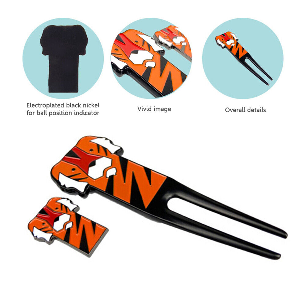 Golf Divot Repair Tool Tiger Pattern Pitch Groove Cleaner Golf Pitchfork