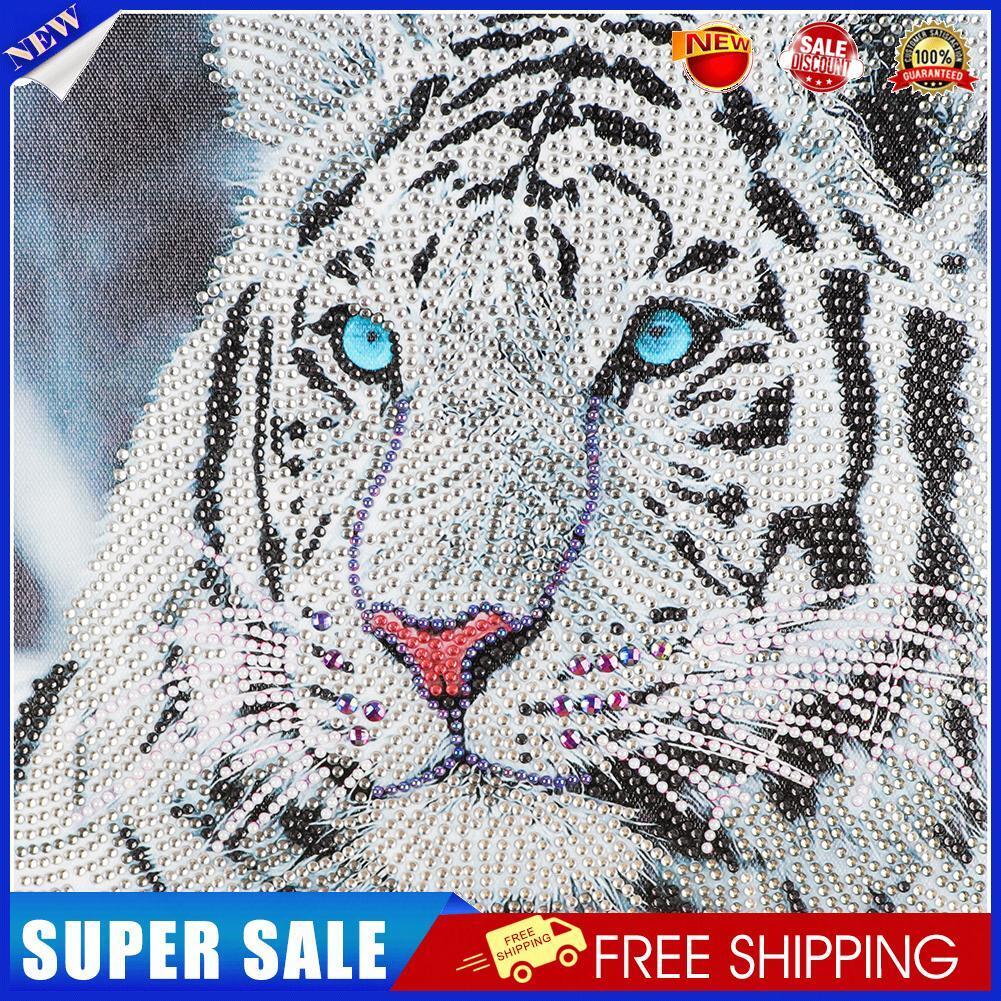 Tiger 5D DIY Partial Drill Round Diamond Painting Animal Picture Mosaic Art