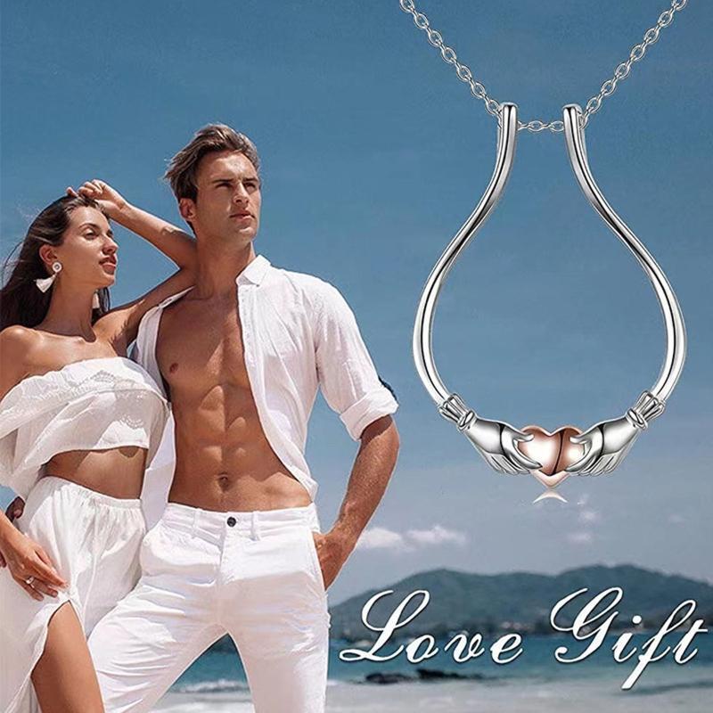 Women Girlfriend Ring Keeper Necklace Hug Hand Heart Pendant for Nurse Worker