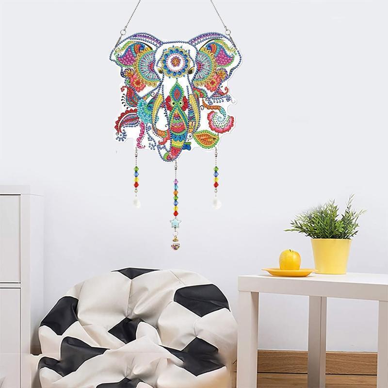DIY Elephant Diamond Painting Kit Hanging Sign Bedroom Office Wall Window Decor