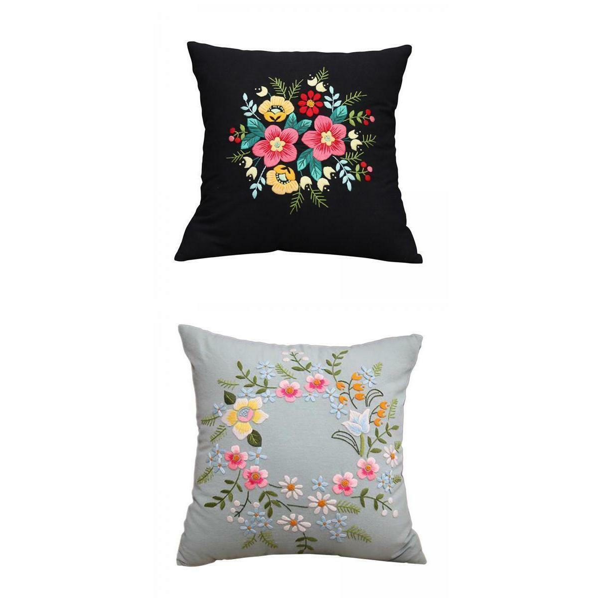 2 Pieces Semi-Finished Embroidery Pillow Covers Kit Sewing Craft for Sofa