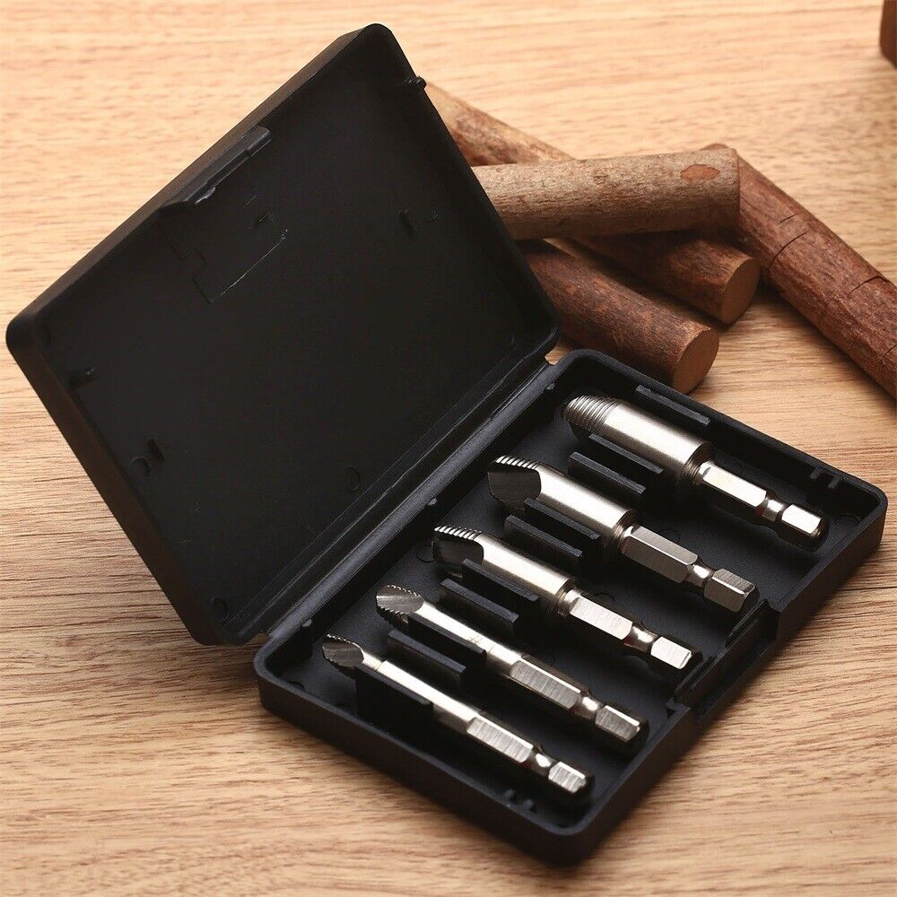 5Pcs Damaged Screw Extractor Easy Out Set Bolt Stud Remover Tools Kit Hex Shank