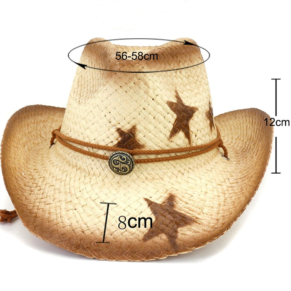 Men Women Five-Pointed Star Western Cowboy Straw Hat Outdoor Beach Sun Visor Hat