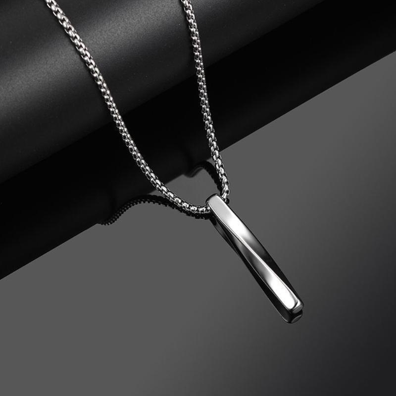 Spiral Long Rectangular Pendant Necklace Stainless Steel Vertical Bar Necklace