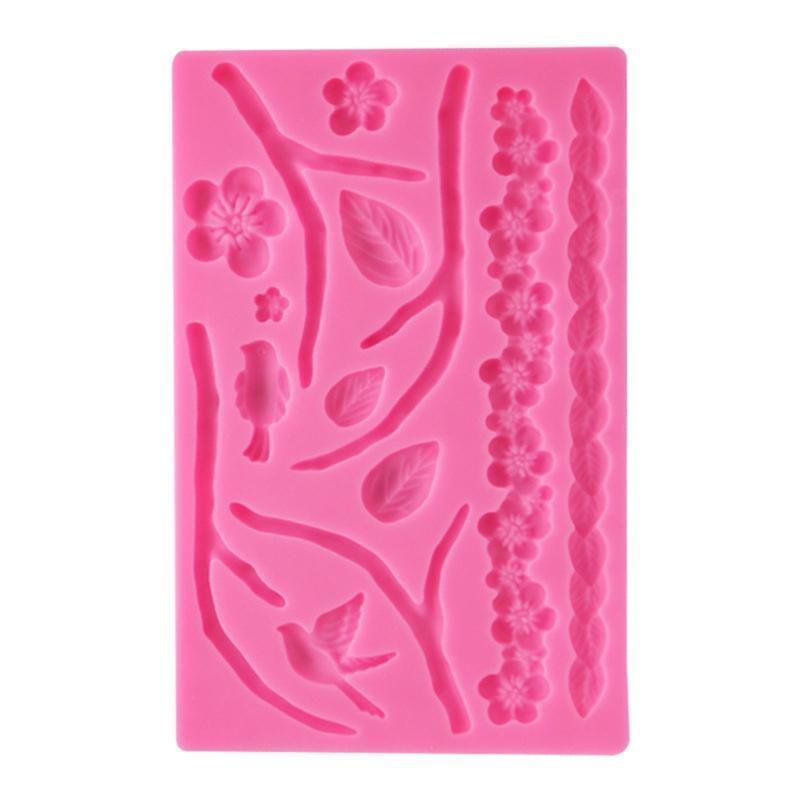 Creative Branch Leaf Bird Flower Fondant Silicone Mold Pastry Chocolate Mold