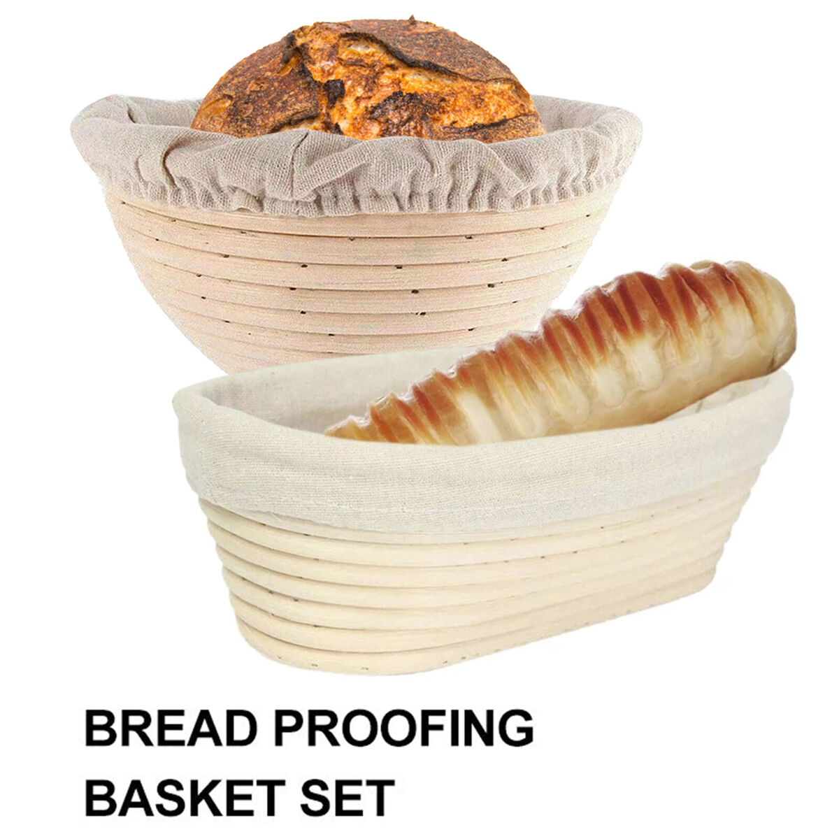 Bread Fermentation Set Round & Oval Sourdough Baskets with Cloth Liner