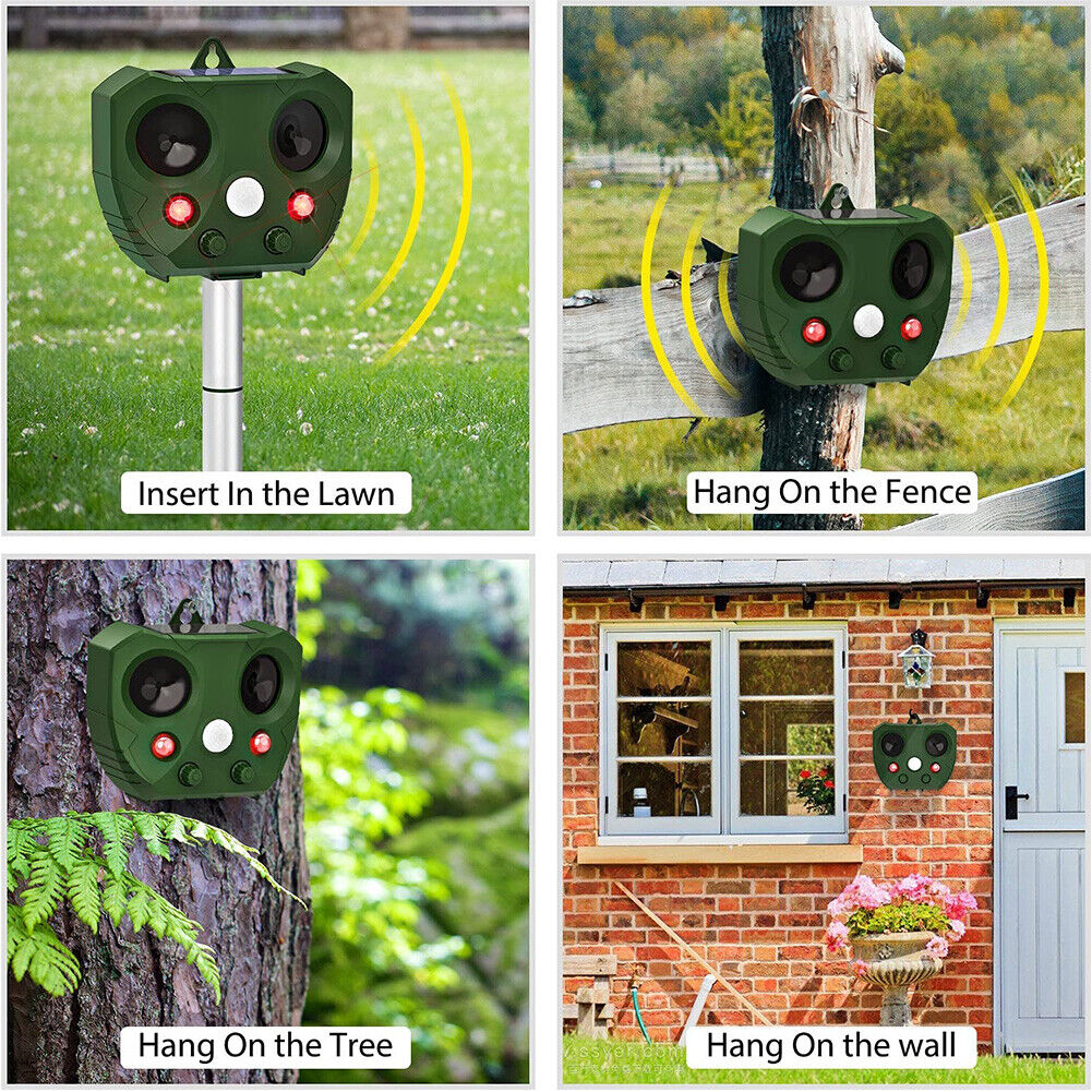 Solar Animal Repeller Ultrasonic Motion Sensor Bird Deer Raccoon Deterrent