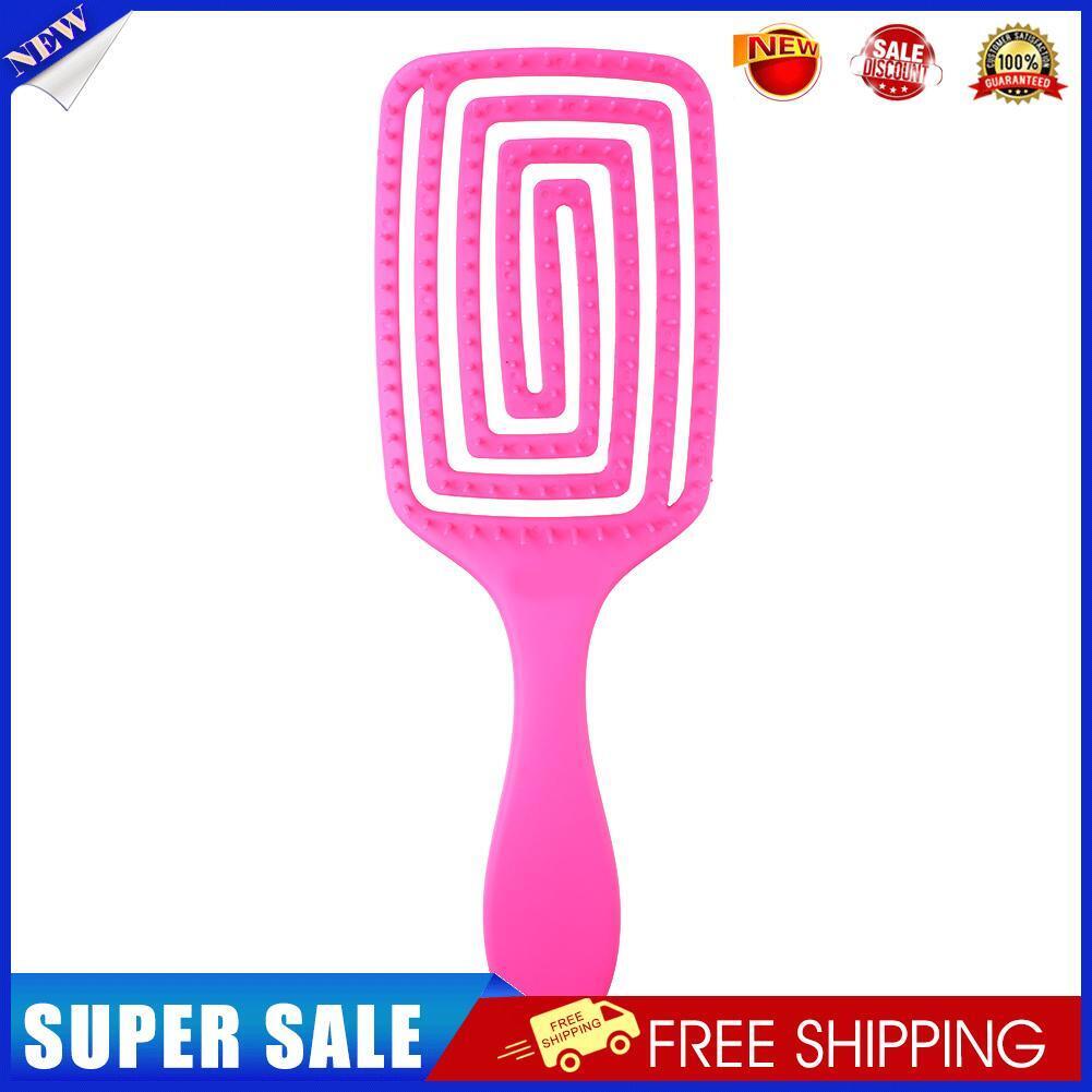 Durable Scalp Massage Comb Hollow Women Salon Rubber Hairbrush (Rose Red)
