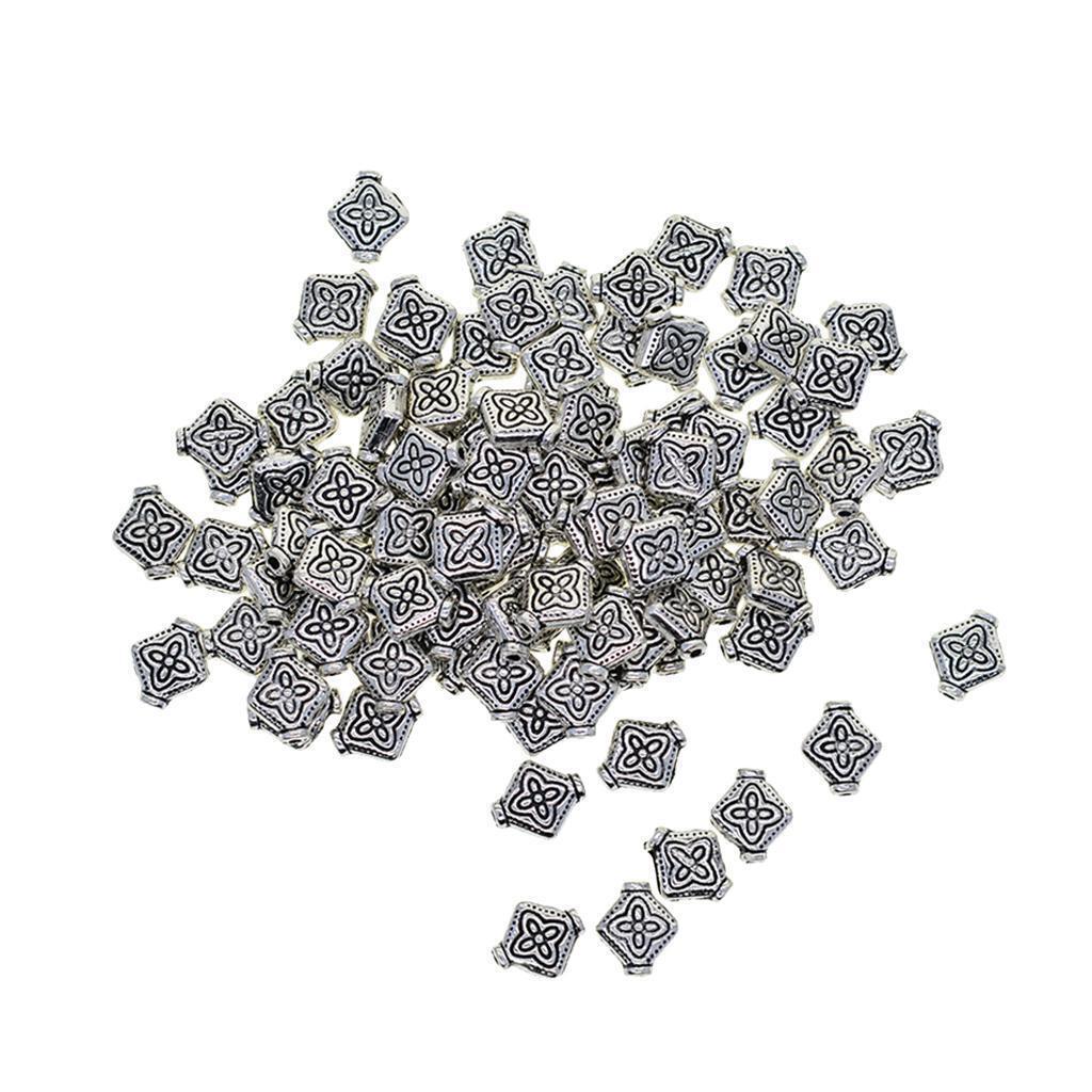 100Pcs Metal Flower Craved Beads Loose for DIY Jewelry Necklace Crafts